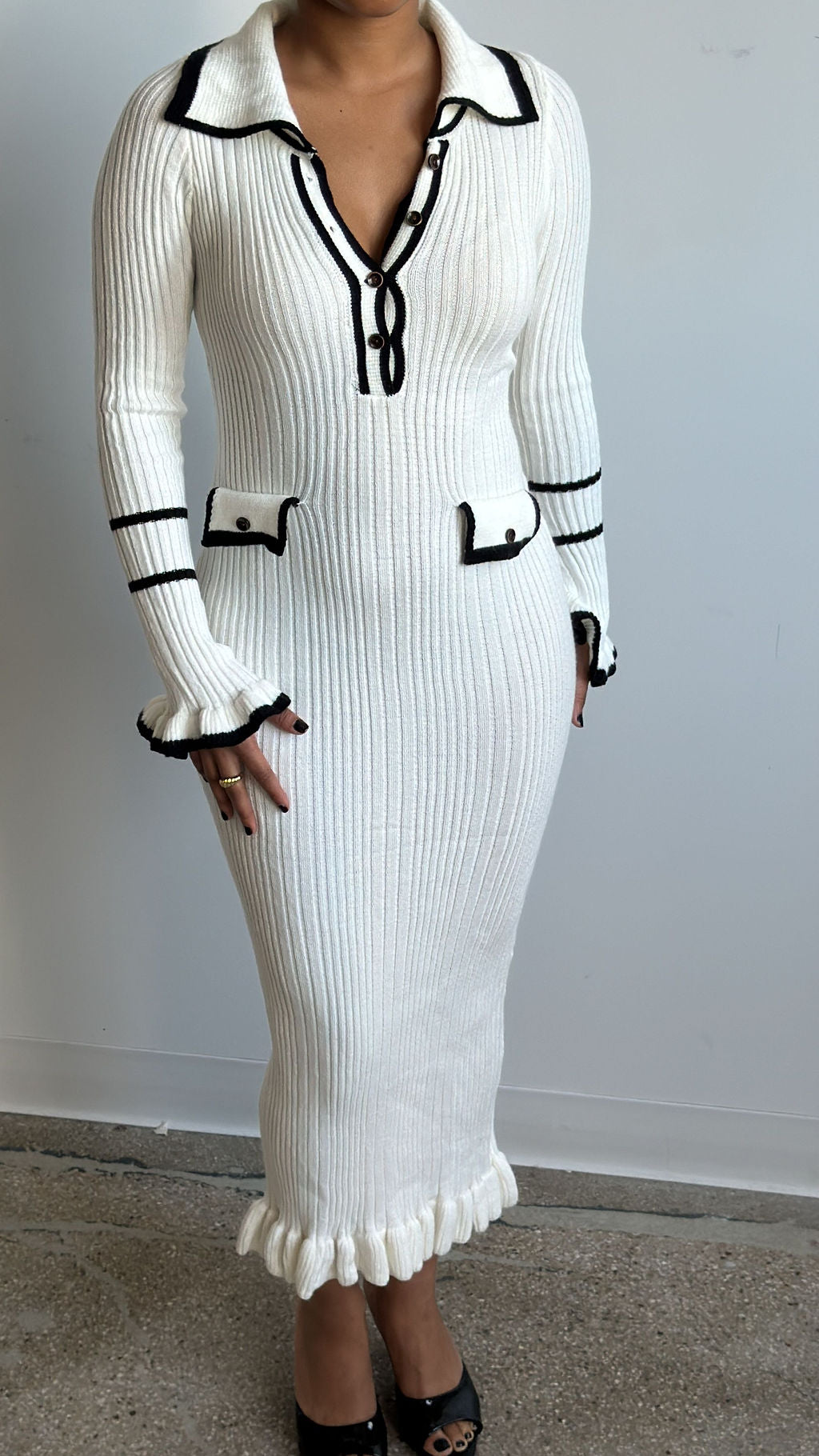 Knit Sweater Dress - White