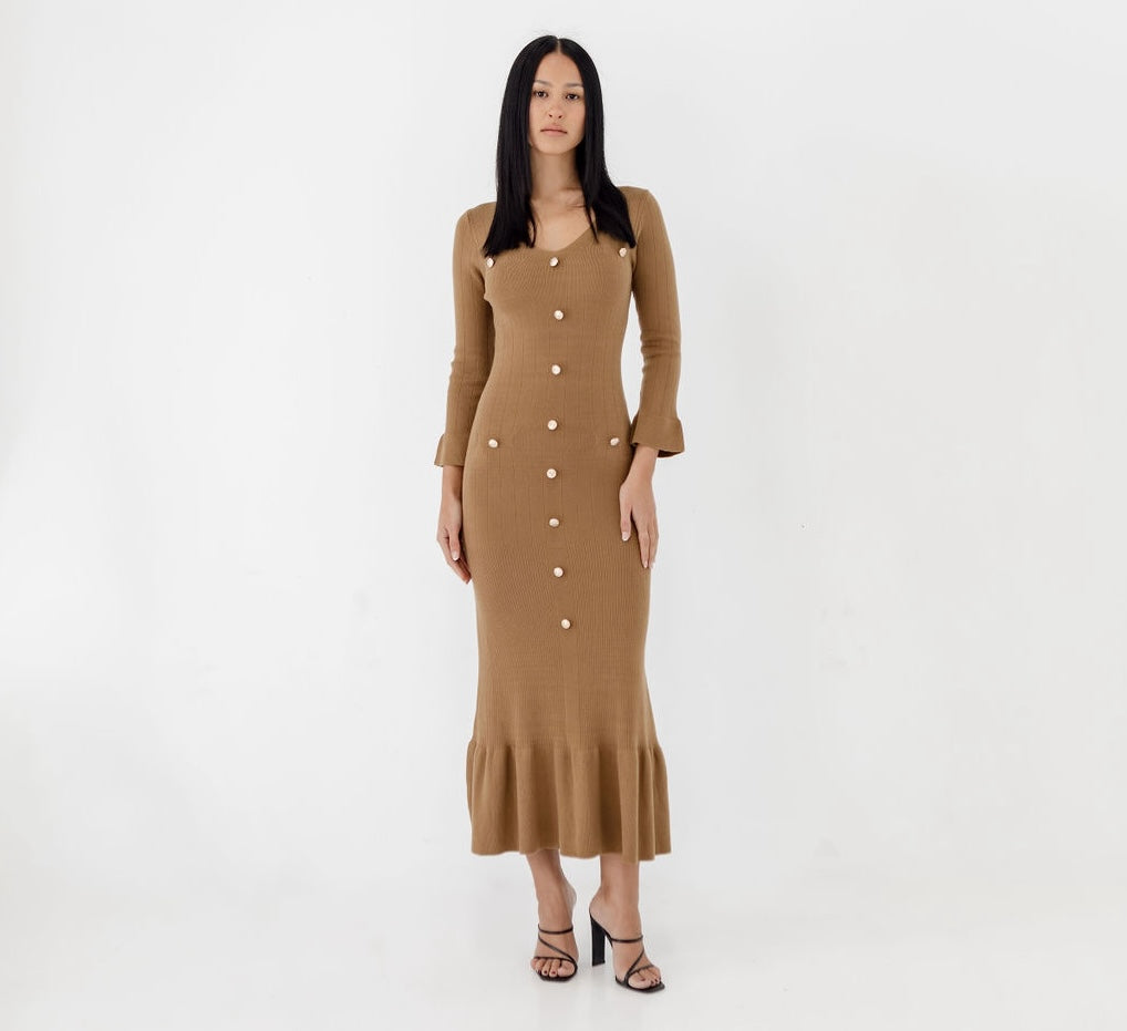 Knit Maxi Dress - Tan